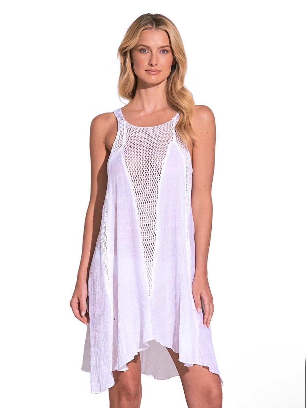 Sensea Womens Dress White Cover-up Beach Summer Sleeveless Flared A-Line size L
